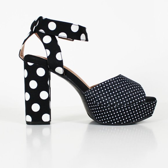Torrid Black White Polka Dot Block Heel Platform Sandals - Picture 1 of 16